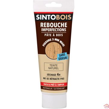 PÂTE À BOIS TEINTE NATURELLE À L’EAU POUR PETITS TROUS ET FISSURES 250 G SINTOBOIS