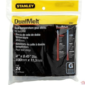 BÂTONS DE COLLE THERMOFUSIBLE STANLEY 100 MM DIAMÈTRE 11,3 MM BOÎTE DE 24 PIÈCES