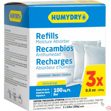 PACK DE 3 RECHARGES ABSORBEUR D’HUMIDITÉ HUMYDRY COMPACT BASIC 250 GRAMMES SANS PARFUM