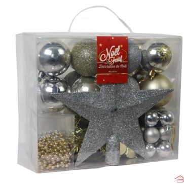 SUSPENSION DE NOEL BOITE DE 44 BOULES ET CIMIER- CHAMPAGNE