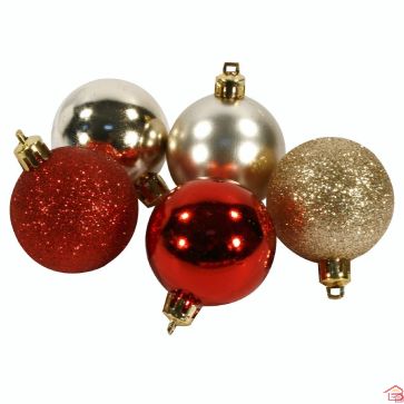 BOULES DE NOEL 17PCS X 5CM - OR/ROUGE