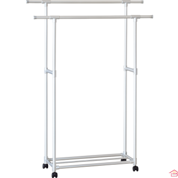 PORTE-VÊTEMENTS TÉLESCOPIQUE DOUBLE EN ACIER INOXYDABLE AVEC ROULETTES