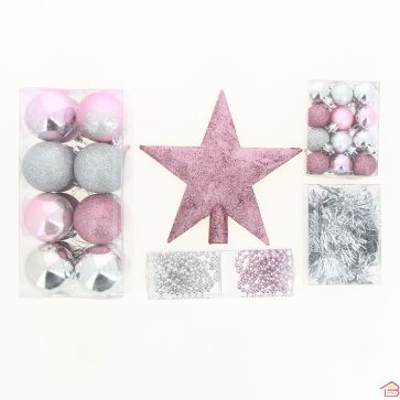 SUSPENSION DE NOEL BOITE DE 44 PCS BOULES ET CIMIER FANTAISIE NOEL