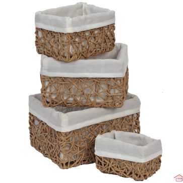 SET DE 4 PANIERS EN PAPIER COULEUR FICELLE TISSU CRÈME