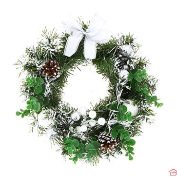 COURONNE DE NOEL AVEC NOEUD BLANC D : 30 CM