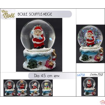 BOULE SOUFFLE-NEIGE SUR SOCLE MOTIF NOËL 4.5 CM