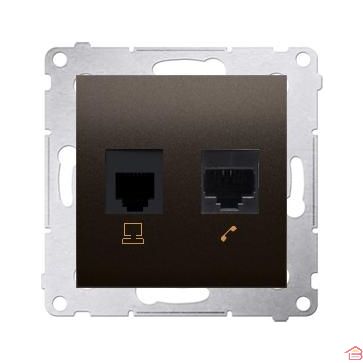 PRISE MURALE ENCASTRÉE RJ45 ET RJ12 AVEC CONNEXION À VIS GRAPHITE COMPATIBLE SIMON 54