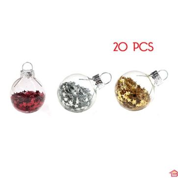 BOULE DE NOEL DIA 3CM AVEC ÉTOILES BRILLANTE À L'INTERIEUR SET X20 PCS