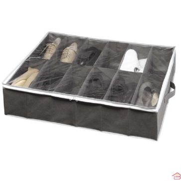 HOUSSE DE RANGEMENT DE CHAUSSURES RECTANGULAIRE 12 PAIRES NOIR ET GRIS