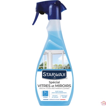 NETTOYANT SPÉCIAL VITRES ET MIROIRS SÉCHAGE RAPIDE SANS TRACE STARWAX 500 ML