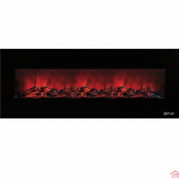CHEMINÉE ÉLECTRIQUE MURALE R'PUR MOYEN MODÈLE 128 CM EN VERRE TREMPÉ NOIR AVEC FLAMMES RÉALISTES 1600 W