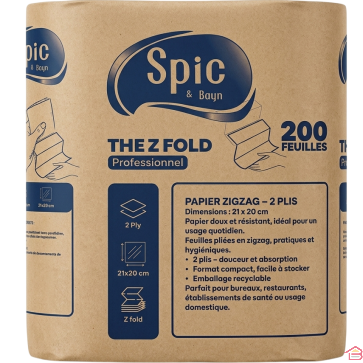 PAPIER ESSUIE MAINS ZIG ZAG PROFESSIONNEL DEUX PLIS 200 FEUILLES FORMAT Z FOLD