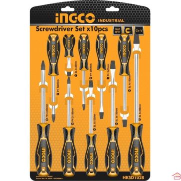 SET DE 10 TOURNEVIS INGCO AVEC POIGNÉE ERGONOMIQUE ET POINTE MAGNÉTIQUE