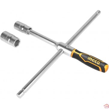 CLÉ BÉQUILLE EN ACIER FORGÉ 400 MM AVEC 4 DOUILLES RÉVERSIBLES INGCO