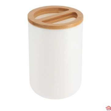 PORTE BROSSES À DENTS PS BLANC ET BAMBOU