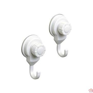 SET DE 2 CROCHETS POLYPROPYLENE SUR VENTOUSES -  BLANC
