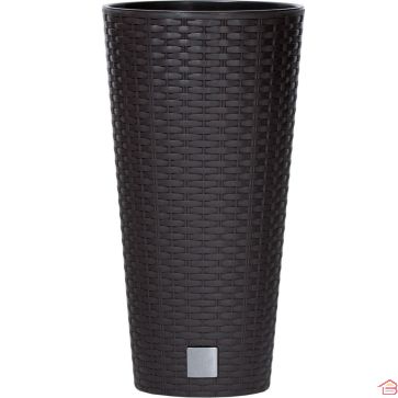 POT DE FLEUR RATO TUBUS MARRON EN PLASTIQUE AVEC FINITION ROTIN ET INSERT DIAMÈTRE 40 CM