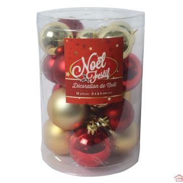 BOULES DE NOËL ROUGE ET OR 4 CM ET 5 CM 18 PIÈCES