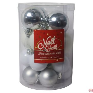 BOULES DE NOËL ARGENT 4 CM ET 5 CM 18 PIÈCES