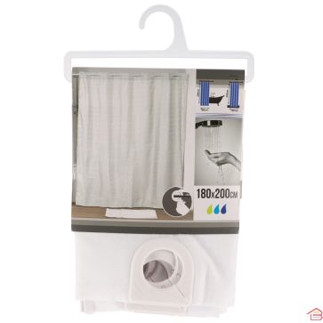 RIDEAU DE DOUCHE EN POLYESTER À MOTIF CARRÉ AVEC ANNEAUX INTÉGRÉS