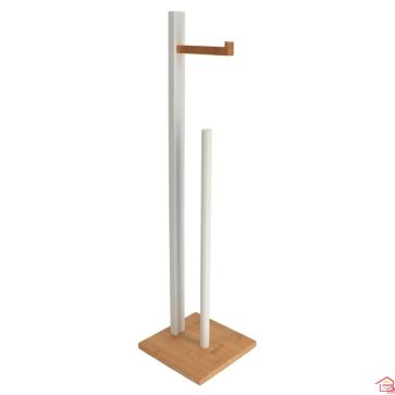 RESERVE ET DEROULEUR PAPIER WC EN MDF BLANC ET BAMBOU