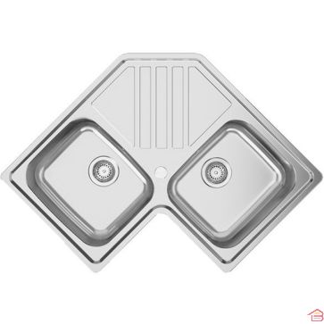 ÉVIER D’ANGLE ENCASTRABLE EN ACIER INOXYDABLE 2 BACS AVEC ÉGOUTTOIR 83X83 CM AVEC SIPHON