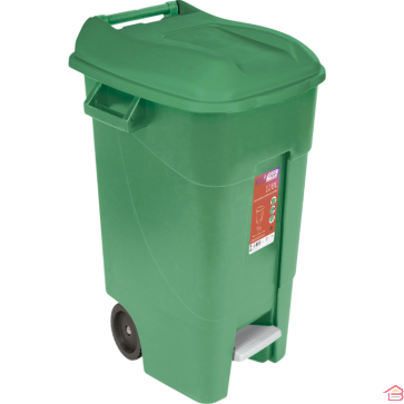 POUBELLE DE JARDIN 120 LITRES AVEC PÉDALE ET ROUES COULEUR VERTE