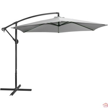 PARASOL DÉPORTÉ ROND GRIS 3 M STRUCTURE MÉTAL TOILE POLYESTER 180 G OUVERTURE PAR MANIVELLE – VENDU SANS DALLES