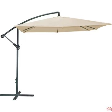 PARASOL DÉPORTÉ SABLE 2.5X2.5 M TOILE POLYESTER 180 GR STRUCTURE MÉTAL AVEC MANIVELLE - VENDU SANS DALLES