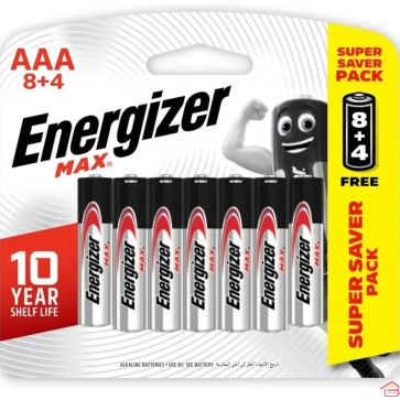 PILES ENERGIZER MAX AAA PACK DE 12 (8+4 GRATUITES)