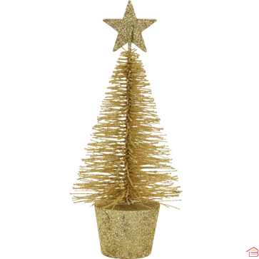 SAPIN DÉCORATIF DORÉ 15 CM AVEC ÉTOILE ET POT ASSORTI