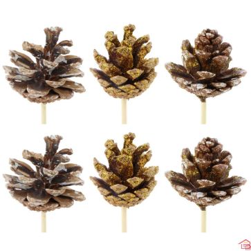 DÉCORATION POMME DE PIN X 6 PCS - 3 ASST