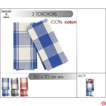 2 TORCHONS 50 X 70 CM 100% COTON 3 MOTIFS  