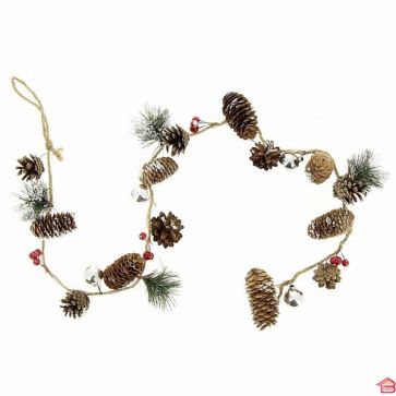 GUIRLANDE AVEC POMME DE PIN ET BOULE ARGENT 120 CM