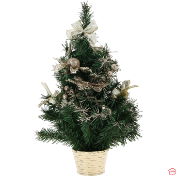SAPIN DE TABLE FLEUR DE NOËL CHAMPAGNE 50 CM AVEC DÉCORATIONS DORÉES