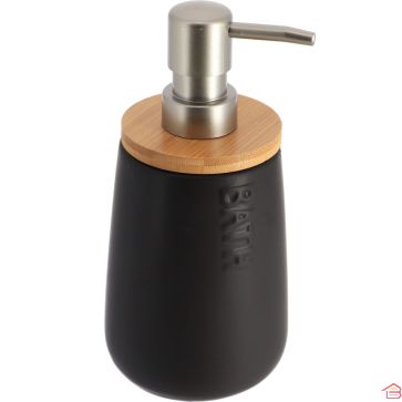 DISTRIBUTEUR À SAVON ROND EN DOLOMITE ET BAMBOU 410 ML NOIR