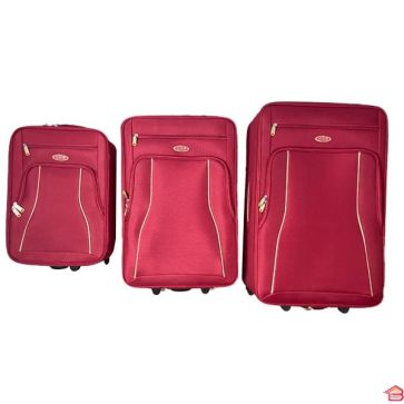 LOT 3 VALISES CHARIOTS 2 ROUES POLYESTER ROUGE