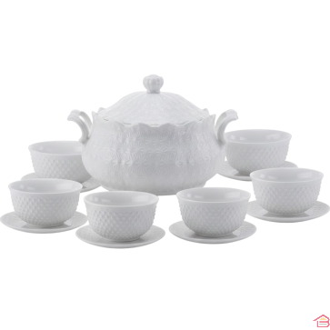 SERVICE À SOUPE EN PORCELAINE BLANCHE 15 PIÈCES AVEC SOUPIÈRE COUVERTE ET BOLS ASSORTIS