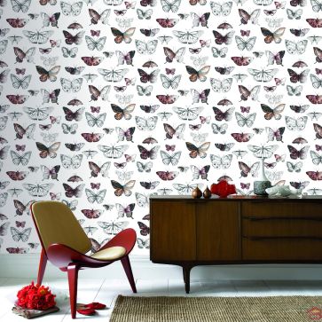 PAPIER PEINT MOTIF PAPILLONS ORANGE 10.05X0.53 M