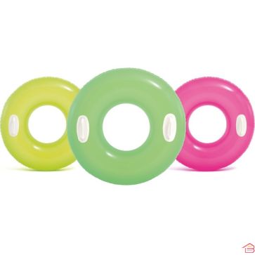 BOUÉE GONFLABLE AVEC POIGNÉES 76 CM COULEURS NÉON POUR ENFANTS ET ADULTES