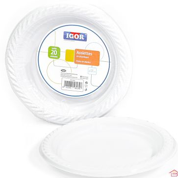 ASSIETTES EN PLASTIQUE JETABLES 20 PIÈCES DE 17 CM IGOR