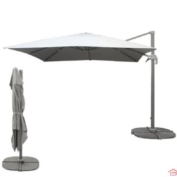 PARASOL DÉCENTRÉ CARRÉ GRIS CLAIR 3X3 M EN ALUMINIUM ET POLYESTER 250 G AVEC INCLINAISON ET MANIVELLE – VENDU SANS DALLES