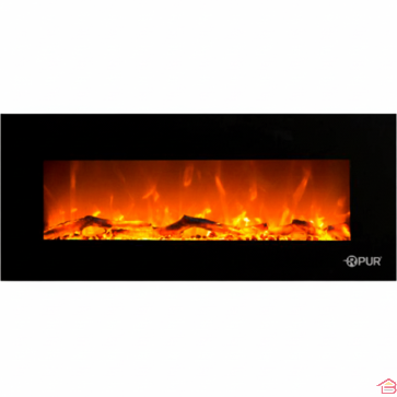 CHEMINÉE ÉLECTRIQUE ENCASTRABLE ET MURALE AVEC FLAMME RÉALISTE 152 CM NOIR VERRE TREMPÉ