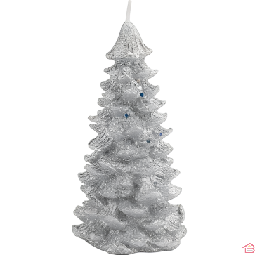BOUGIE EN FORME D’ARBRE DE NOËL ARGENTÉE PAILLETÉE NON PARFUMÉE
