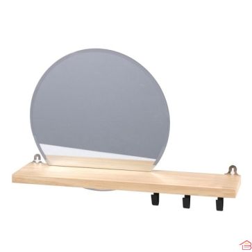ETAGERE BOIS AVEC MIROIR ET 3 CROCHETS EN METAL 45x10x30 CM