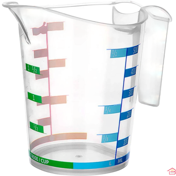 BROC DOSEUR DE MESURE TRANSPARENT EN PLASTIQUE 500 ML AVEC GRADUATION POUR CUISINE