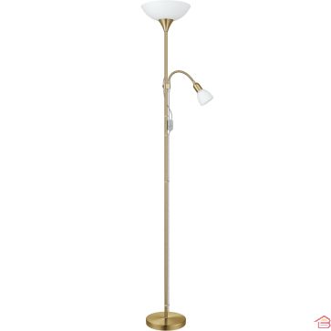 LAMPADAIRE UP 2 EN ACIER BRUN AVEC ABAT-JOUR EN VERRE BLANC ET LAMPE DE LECTURE ORIENTABLE EGLO