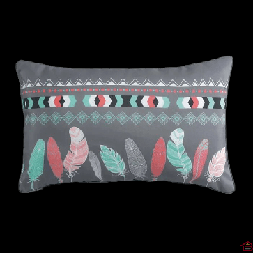 COUSSIN PASSEPOIL 30X50 CM POLYESTER IMPRIME INDILA ANTHRACITE/MENTHE