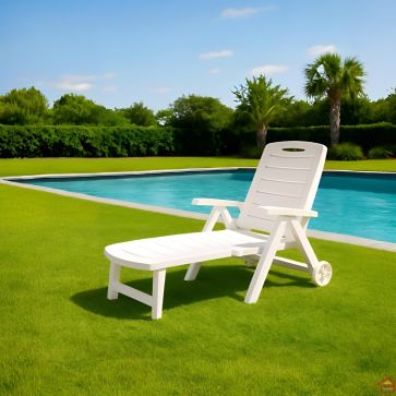 CHAISE LONGUE EN RÉSINE BLANCHE MULTIPOSITIONS AVEC ROULETTES ANTIBES
