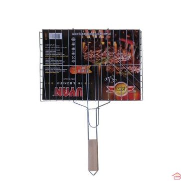 GRILLE BQ HOUSE AVEC MANCHE BOIS 25X35 CM